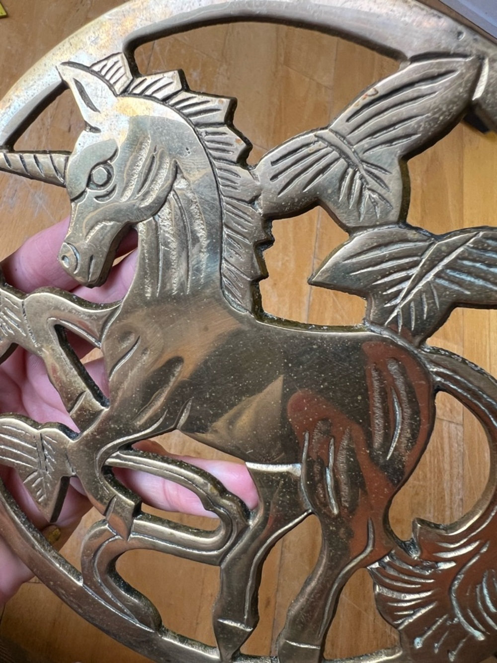 Brass Unicorn Trivet 1980-1990 kitchen wall art - Picture 8 of 13